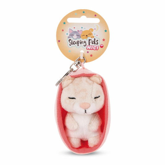 NICI Sleeping Pets Katze Leoprint Schlüsselanhänger, Schlüssel Anhänger, Glücksbringer, 8 cm, 48840