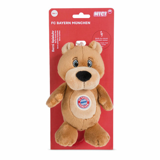 NICI FC Bayern München Bär Berni Spieluhr, Musikuhr, Einschalfhilfe, Kuscheltier, Polyester, 18 cm, 49082