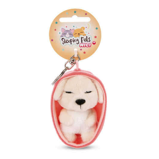NICI Sleeping Pets Hund Schlüsselanhänger, Schlüssel Anhänger, Glücksbringer, Creme, 8 cm, 48834