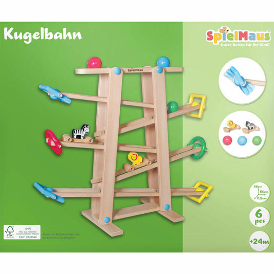 SpielMaus Kugelbahn mit Rollelementen, Kugel Bahn, Motorikspielzeug, Kinder, ab 2 Jahre, Holz, 41509571