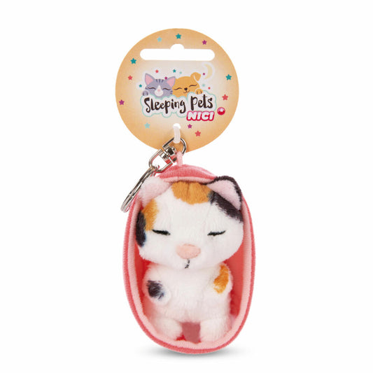 NICI Sleeping Pets Katze Dreifarbig Schlüsselanhänger, Schlüssel Anhänger, Glücksbringer, 8 cm, 48842