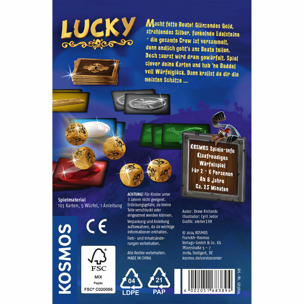 KOSMOS Lucky, dice game, card game, family game, board game, ages 8 and up, 683894