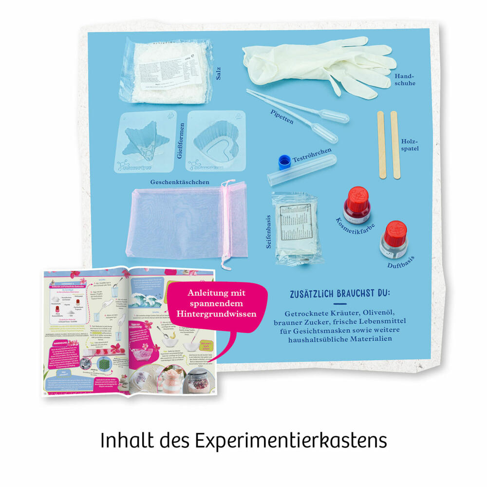 KOSMOS Kosmetik-Studio, Experimentierkasten, DIY, Badesalz, Peeling, Pflegeprodukte, Kinder, ab 8 Jahren, 671563