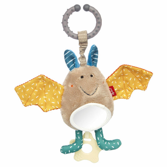 sigikid PlayQ Anhänger Fledermaus Yellow, Rassel, Babyspielzeug, Baby Spielzeug, für Babyschale, Kinderwagen, Polyester, Grau, 43324