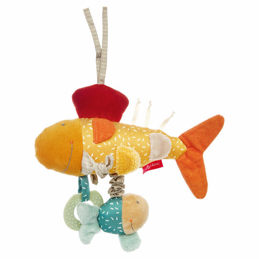 sigikid PlayQ Anhänger Fisch Yellow, Rassel, Babyspielzeug, Baby Spielzeug, für Babyschale, Kinderwagen, Gelb, 43325