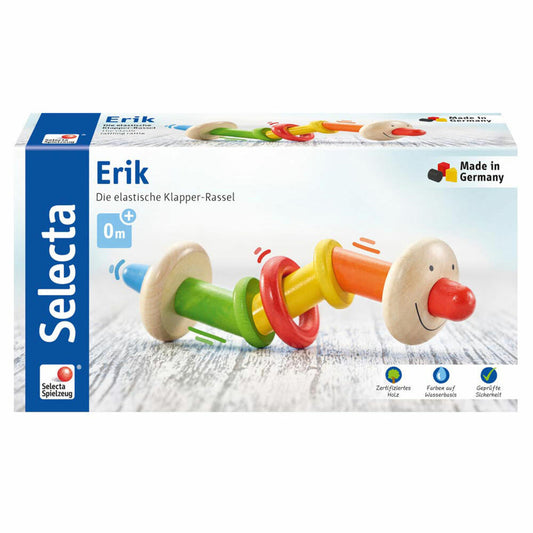 Selecta Spielzeug Erik grasping toy, rattle, baby game, baby toy, game, wood, 17 cm, 61031