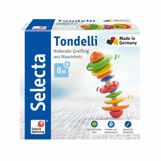 Selecta Spielzeug Tondelli Rolling Grasping Toy, Rattle, Baby Game, Baby Toy, Wood, 12 cm, 61042