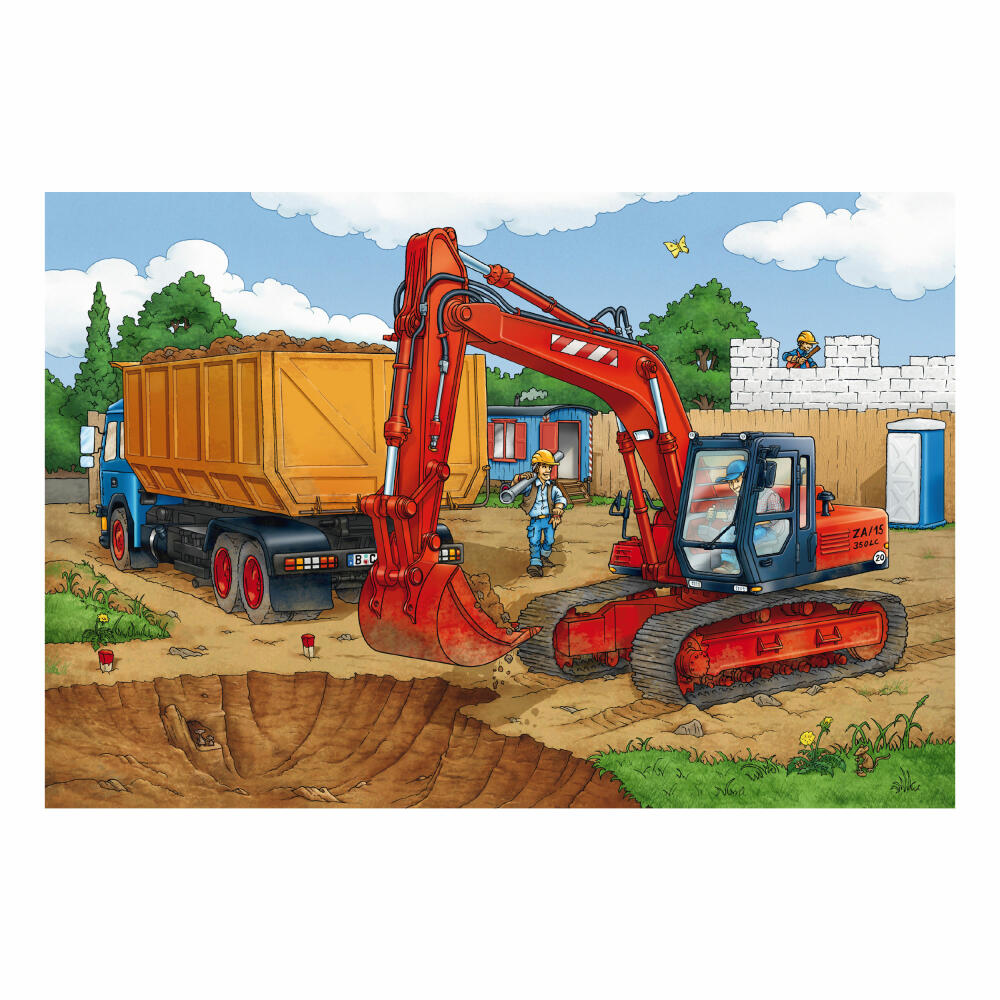Schmidt Spiele Bagger Auf der Baustelle, Kinderpuzzle, 3 x 24 Teile, Puzzle, Puzzlespiel, Ab 3 Jahren, 56200