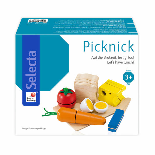 Selecta toy picnic, 14 pcs., motor skills, toddler game, toddler toy, wood, 14 cm, 62020