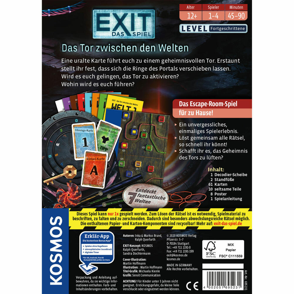 KOSMOS EXIT Das Tor zwischen den Welten, Escape-Spiel, Escape Room Spiel, Rätsel, Level Fortgeschrittene, ab 12 Jahren, 695231
