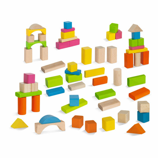 Eichhorn Natural and Colorful Wooden Building Blocks, 60 pcs., Building Blocks, Wooden Stones, Building Blocks, Wooden Blocks, Wood, 100088021
