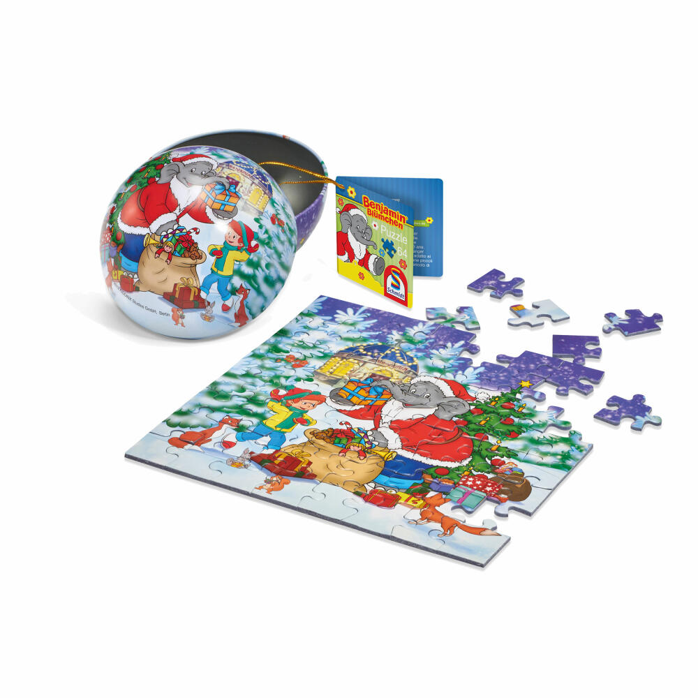 Schmidt Spiele Christmas Ball Bib Blocksberg Snowman, Puzzle in Ball Box, 64 Pieces, Christmas, 56334
