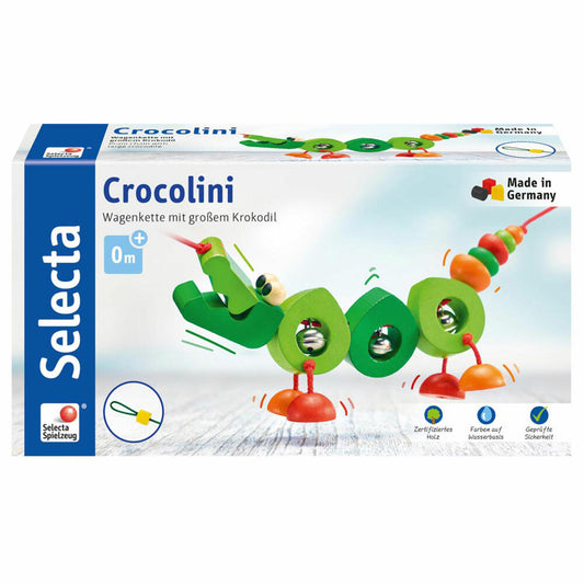 Selecta Toys Crocolini Cart Chain, Cart Chain, Baby Game, Baby Toy, Wood, 63 cm, 61016
