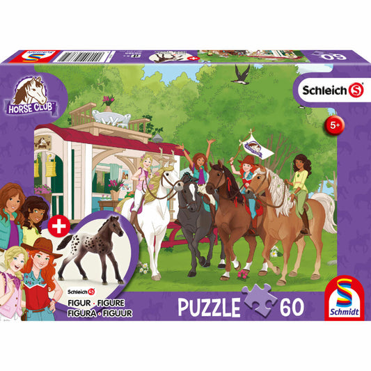 Schmidt Spiele Schleich club meeting in front of the caravan, with figure, children's puzzle, children's puzzles, 60 pieces, 56385