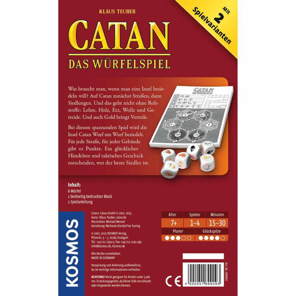 KOSMOS Catan - The Card Game, Strategy Game, Strategy and Adventure, Game with Cards and Dice, Ages 7 and Up, 699093