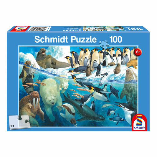 Schmidt Spiele Animals at the Arctic Circle, 100 pieces, children's puzzle, children's puzzle, plug-in puzzle, 56295