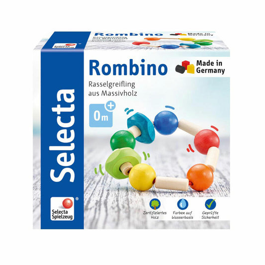 Selecta Toy Rombino Grasping Toy, Rattle, Baby Game, Baby Toy, Wood, 9 cm, 61009