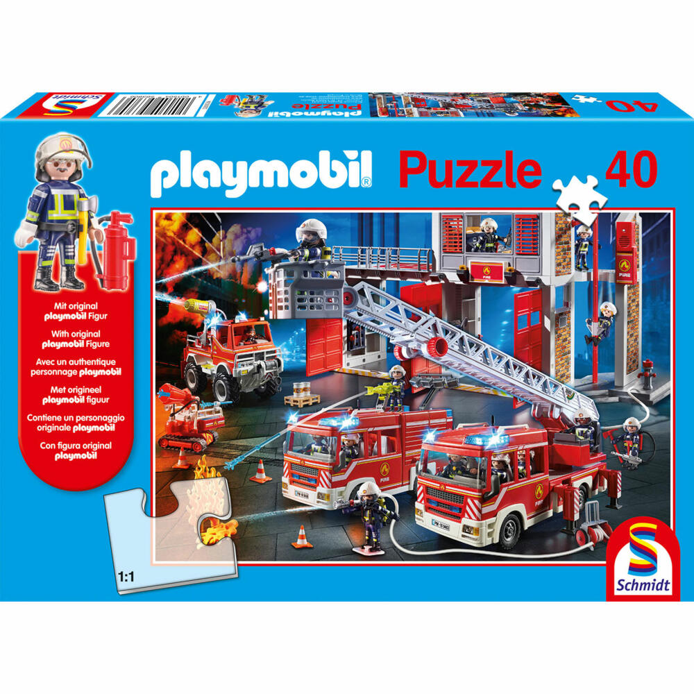 Schmidt Spiele Playmobil Fire Brigade, with figure, children's puzzle, children's puzzle, children's puzzles, 40 pieces, 56380