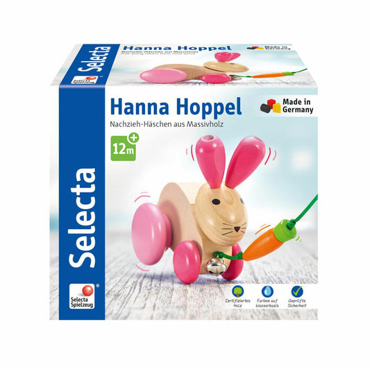 Selecta Spielzeug Hanna Hoppel pull-along rabbit, push toy, toddler game, toddler toy, wood, 13 cm, 62023