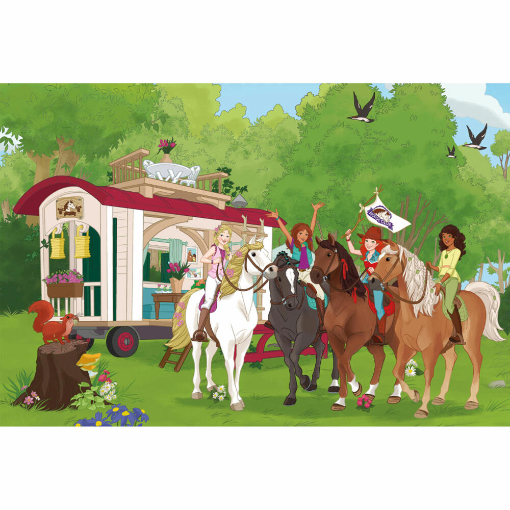 Schmidt Spiele Schleich club meeting in front of the caravan, with figure, children's puzzle, children's puzzles, 60 pieces, 56385