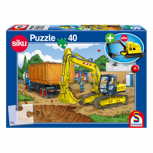 Schmidt Spiele Puzzle Excavator, Construction Site, Children's Puzzle, With Siku Excavator Figure, 40 Pieces, 56350