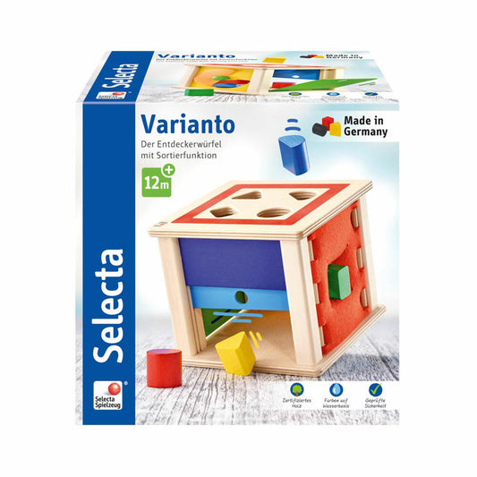Selecta Spielzeug Varianto sorting box, motor skills, toddler game, toddler toy, wood, 15 cm, 62019