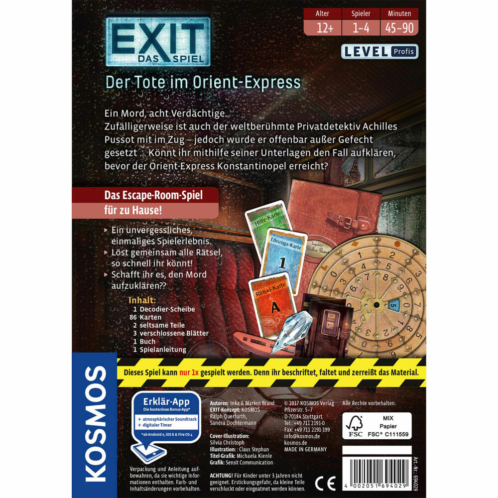 KOSMOS Exit - The Game - The Dead Man on the Orient Express, Escape Game, Game, Level Professionals, from 12 years, 694029
