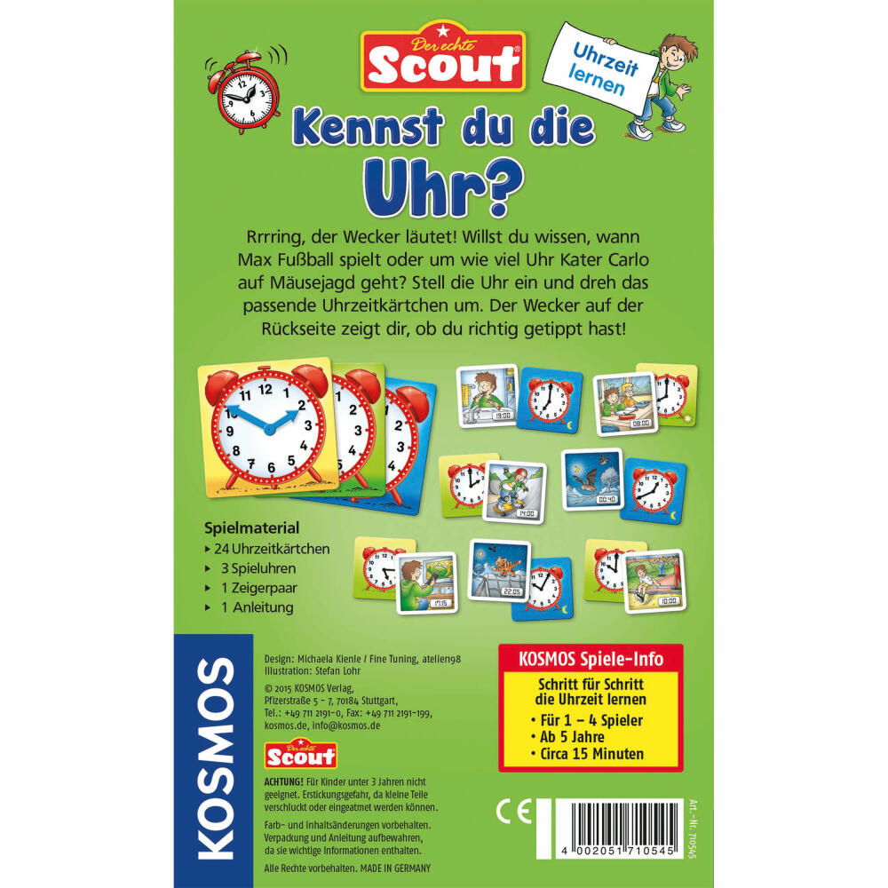 KOSMOS Children's Games Scout Do you know the clock?, card game for children, learn the time, from 5 years, 710545