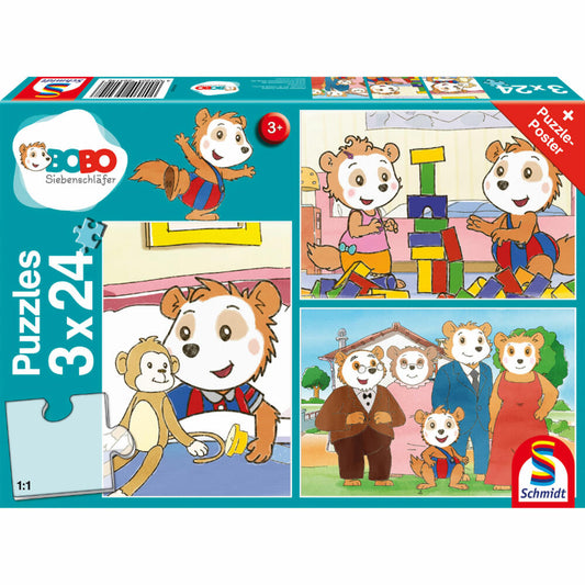 Schmidt Spiele Bobo Dormouse Friends and Family, Children's Puzzle, Children's Puzzle, Children's Puzzles, 3 x 24 Pieces, 56414