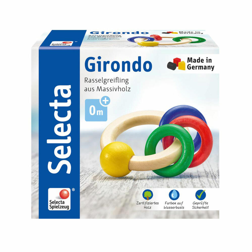 Selecta Spielzeug Girondo Grasping Toy Round, Rattle, Baby Game, Baby Toy, Wood, 10 cm, 61036