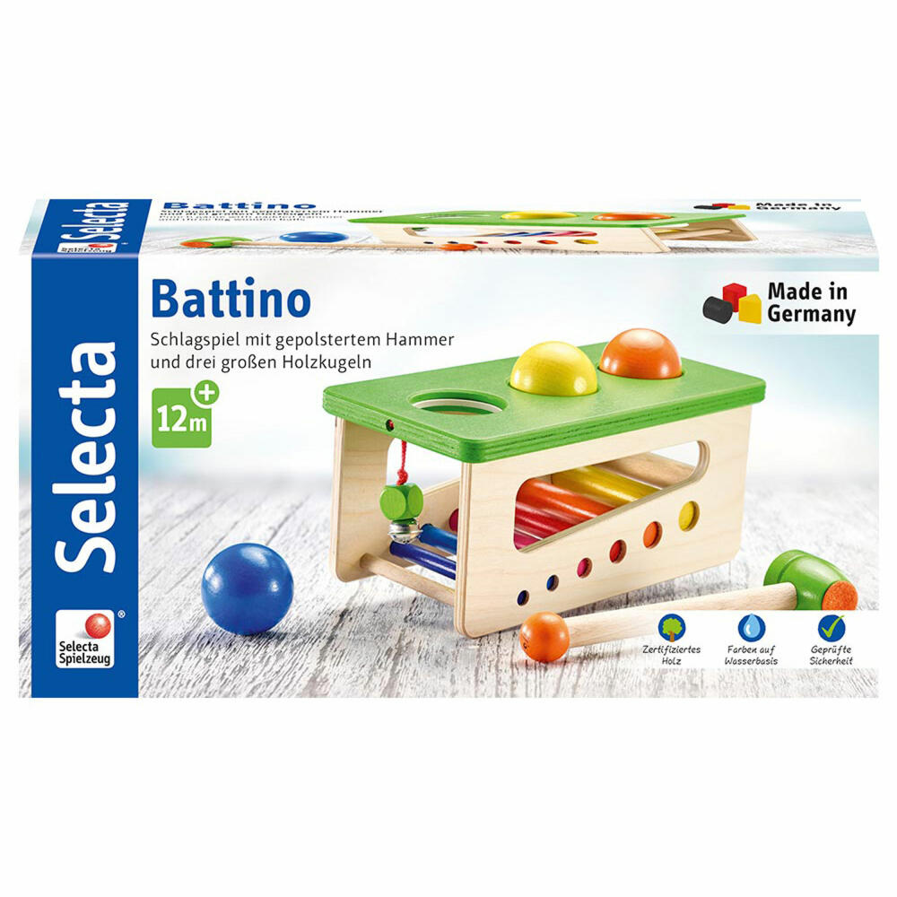 Selecta Spielzeug Battino Knocking Bench, Motor Skills, Toddler Game, Toddler Toy, Wood, 22 cm, 62017