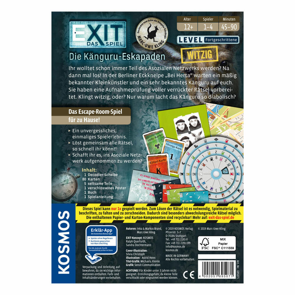 KOSMOS Familienspiele Exit - Das Spiel - Die Känguru-Eskapaden, Escape-Spiel, Escape Room Spiel, Level Fortgeschrittene,ab 12 Jahren, 695071