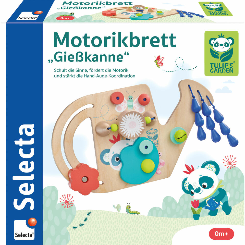 Selecta Tulips Garden Motor Skills Board Watering Can, Motor Skills Toy, Toy, Wood, 25 cm, 61075