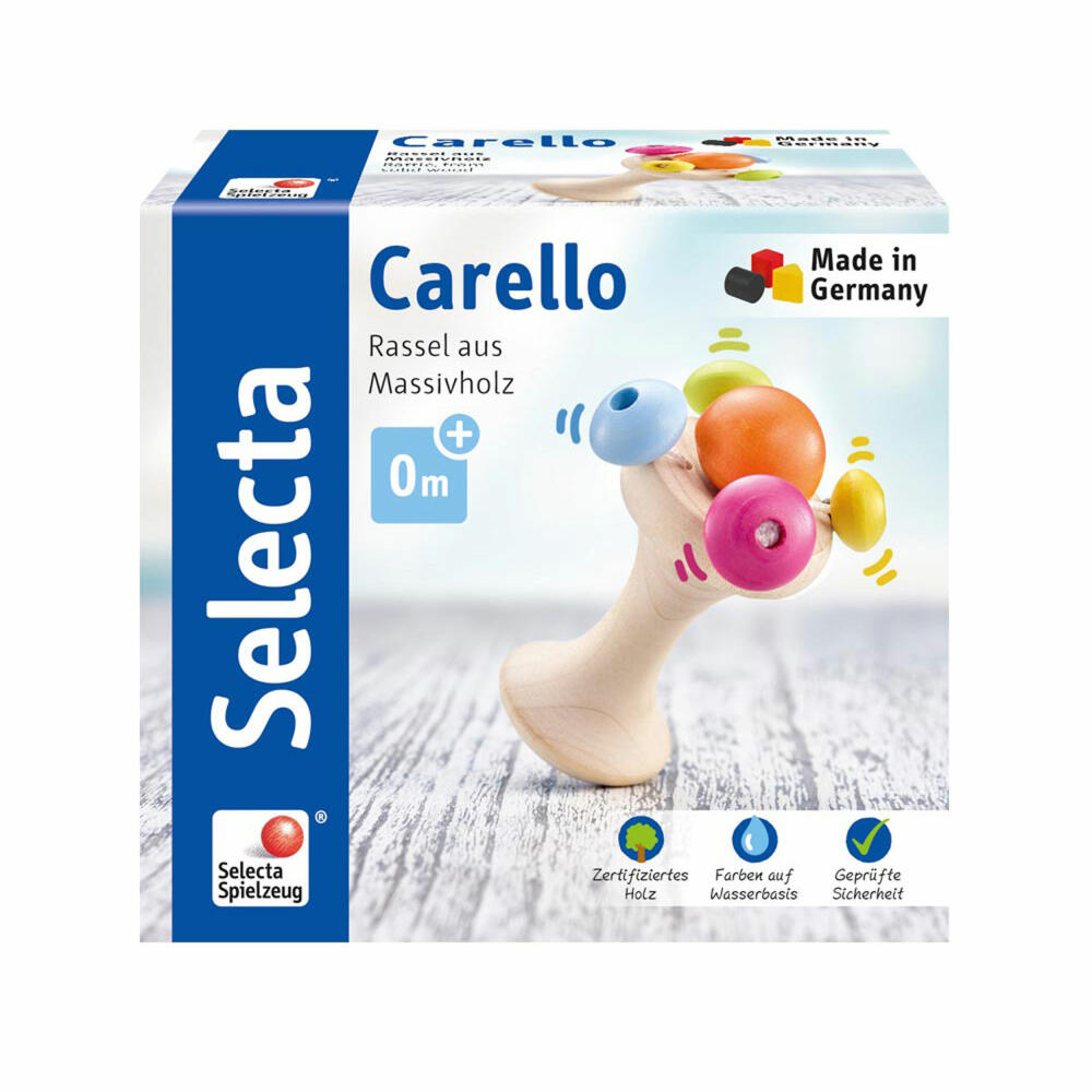 Selecta Spielzeug Carello Gripping Toy, Gripping Toy, Baby Game, Baby Toy, Wood, Orange, 12 cm, 61061