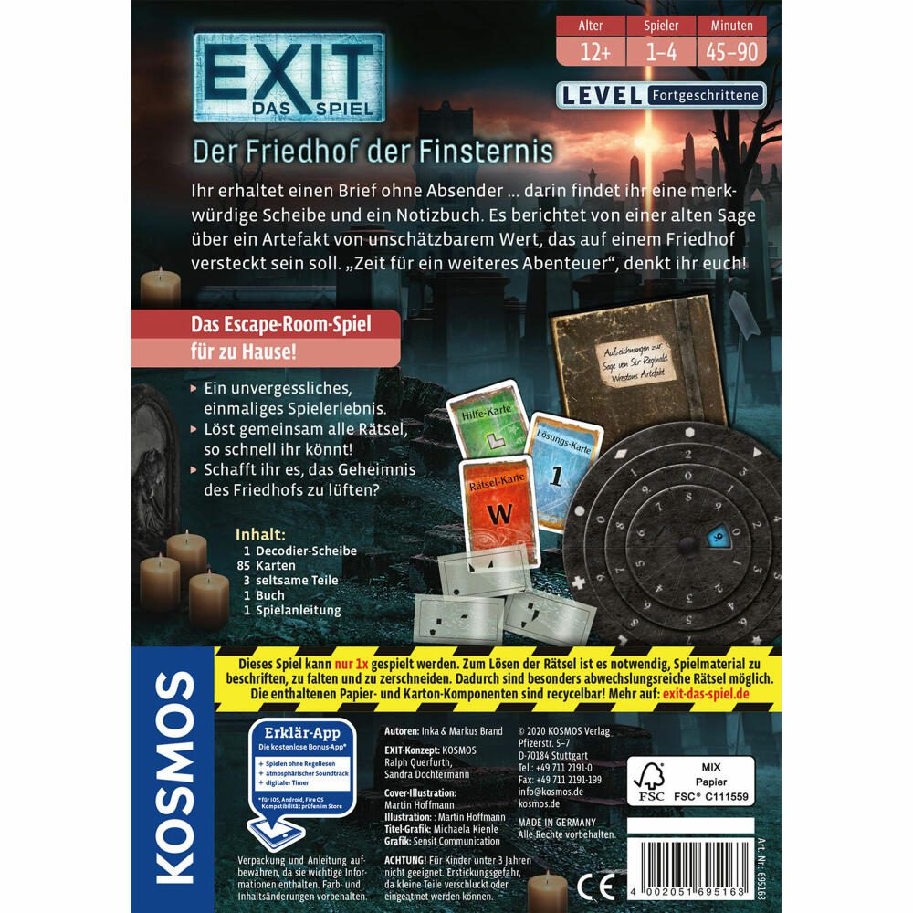 KOSMOS EXIT Das Spiel - Der Friedhof der Finsternis, Escape Game, Spiel, Familienspiel, ab 10 Jahren, 695163