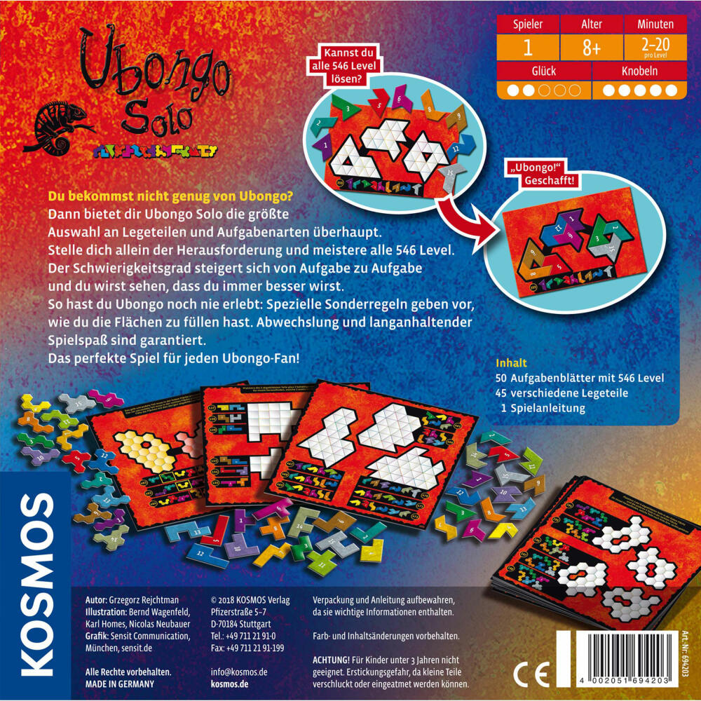 KOSMOS Ubongo - Solo, puzzle game, logic game, game, ages 8 and up, 694203
