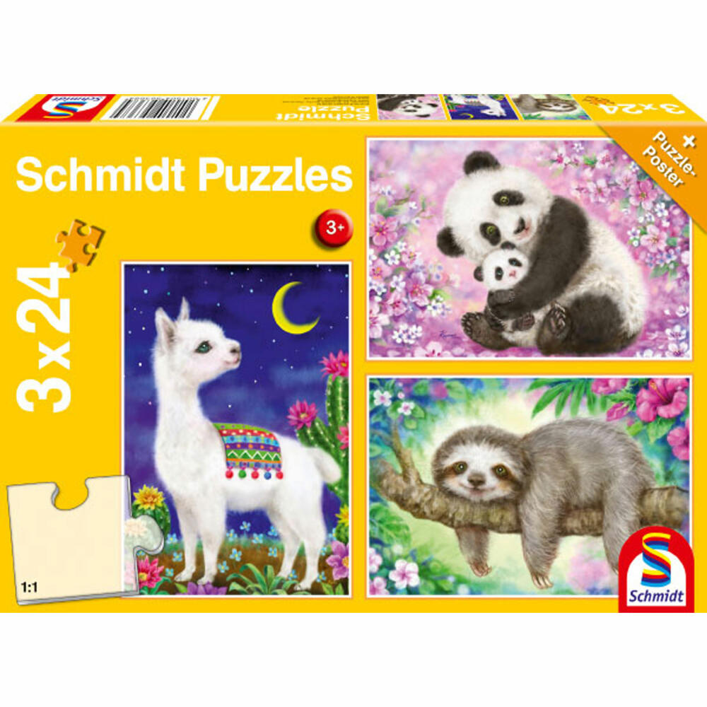 Schmidt Spiele Panda Sloth &amp; Lama, Children's Puzzle, Children's Puzzle, Children's Puzzles, 3 x 24 pieces, 56368