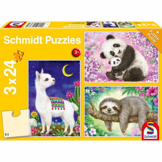 Schmidt Spiele Panda Sloth &amp; Lama, Children's Puzzle, Children's Puzzle, Children's Puzzles, 3 x 24 pieces, 56368