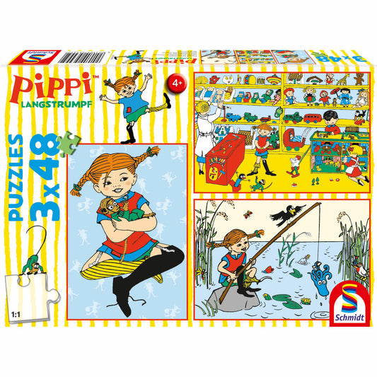 Schmidt Spiele Pippi Longstocking I make the world as I like it, children's puzzle, children's puzzle, from 4 years, 3 x 48 pieces, 56445