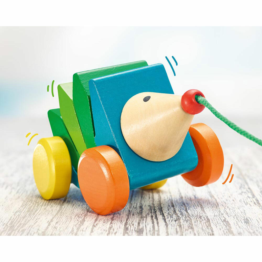 Selecta Spielzeug Kasper Klip-Klap Pull-Along Hedgehog, Push Toy, Toddler Game, Toddler Toy, Wood, 16 cm, 62022