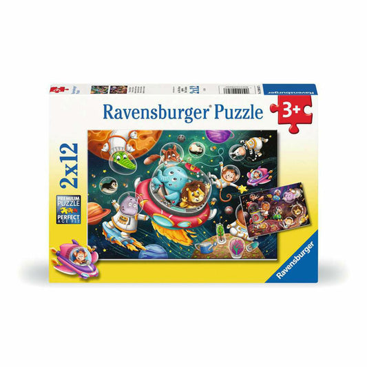 Ravensburger Animals in Space, 2 x 12 pieces, children's puzzle, children's puzzle, from 3 years, 12000857