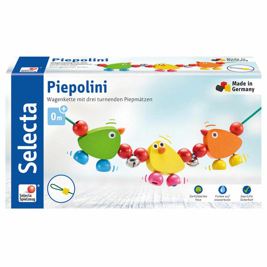 Selecta Spielzeug Piepolini Wagenkette, Wagenkette, Babyspiel, Babyspielzeug, Holz, 63 cm, 61018