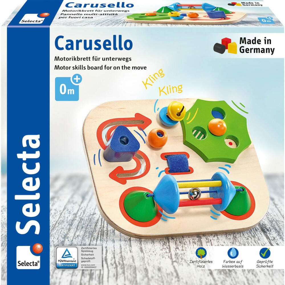 Selecta Carusello Motorikbrett, für unterwegs, Motorik Brett, Holzspielzeug, Holz Spielzeug, 19 cm, 61067