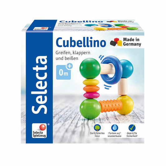 Selecta Spielzeug Cubellino grasping toy, rattle, baby game, baby toy, wood, 9 cm, 61006