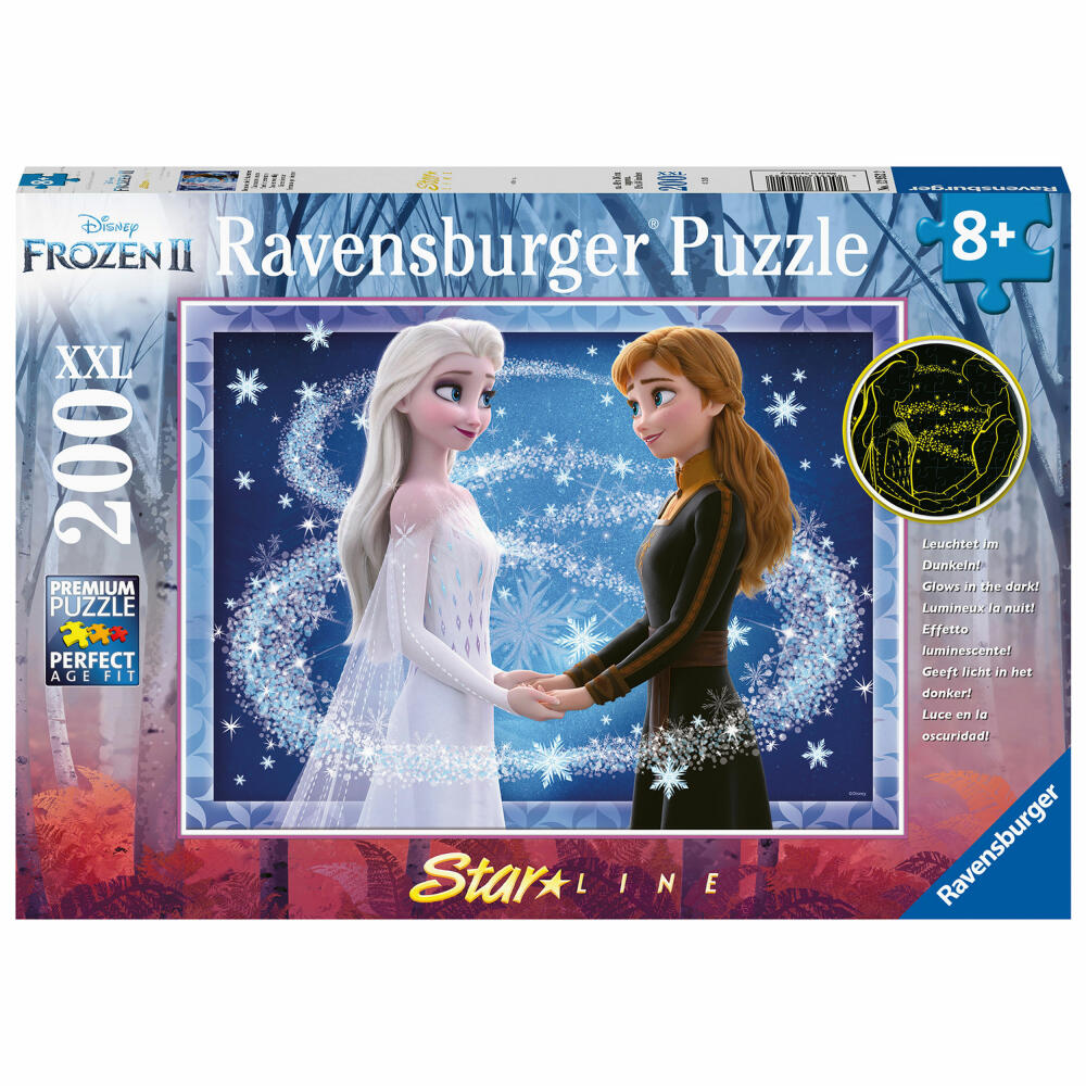 Ravensburger Puzzle Disney Frozen 2 Enchanting Sisters, Starline, Children's Puzzle, Fluorescent Color, The Ice Queen, 200 Pieces, 12952