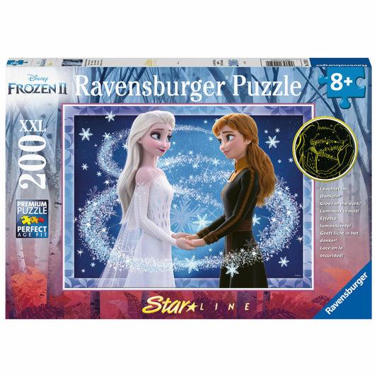 Ravensburger Puzzle Disney Frozen 2 Enchanting Sisters, Starline, Children's Puzzle, Fluorescent Color, The Ice Queen, 200 Pieces, 12952