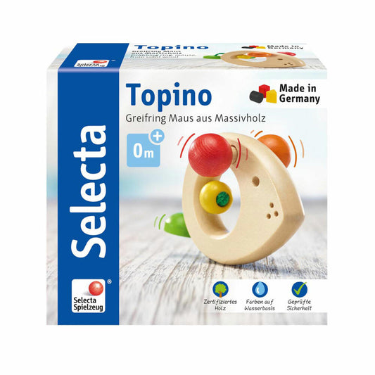 Selecta Spielzeug Topino Mouse Grasping Toy, Grasping Toy, Baby Game, Baby Toy, Wood, 8 cm, 61030