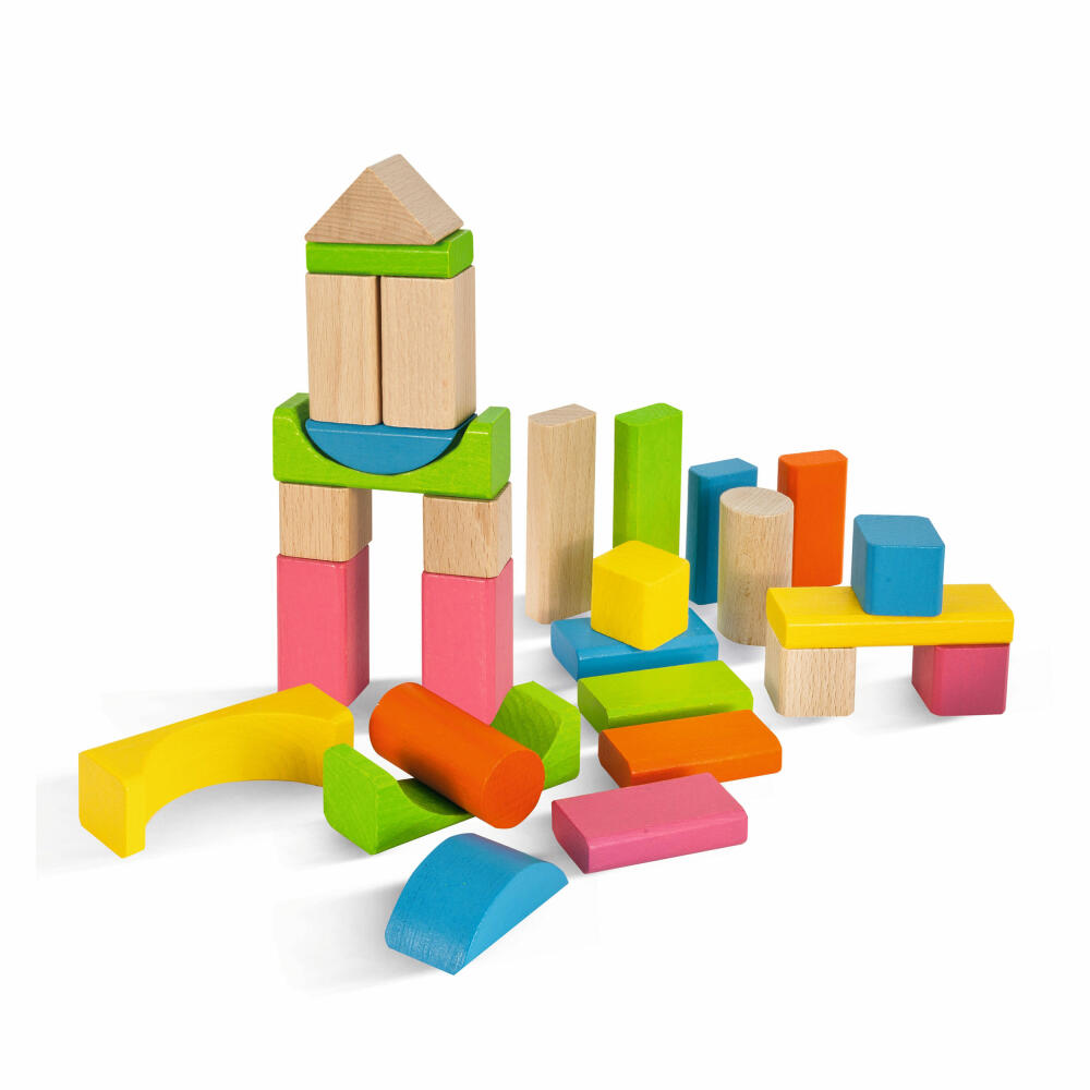 Eichhorn Natural and Colorful Wooden Building Blocks, 60 pcs., Building Blocks, Wooden Stones, Building Blocks, Wooden Blocks, Wood, 100088021