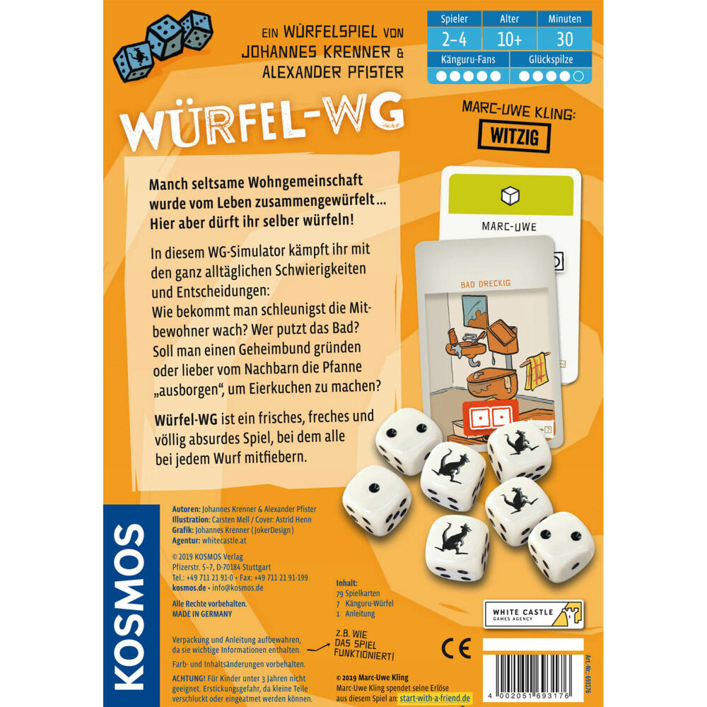 KOSMOS Würfel-WG, Würfelspiel, Gemeinschaftsspiel, Spiel, Spielware, Marc-Uwe Kling, 2-4 Spieler, ab 10 Jahren, 693176