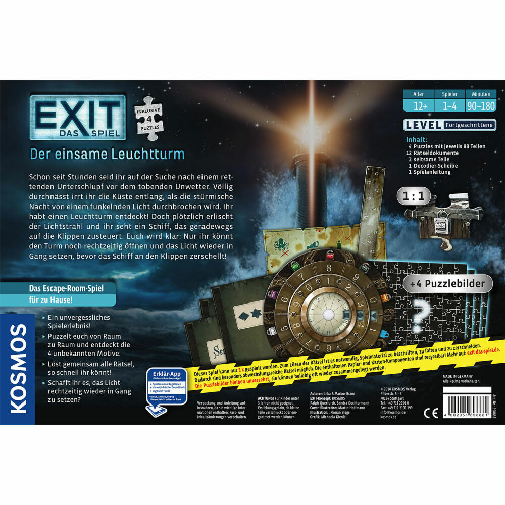 KOSMOS EXIT Das Spiel + Puzzle - Der einsame Leuchtturm, Puzzle, Spiel, Familienspiel, ab 12 Jahren, 698881